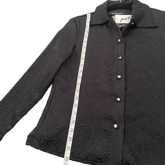 Black Blouse with Rhinestone Buttons Petite Medium - Picture 6 of 7